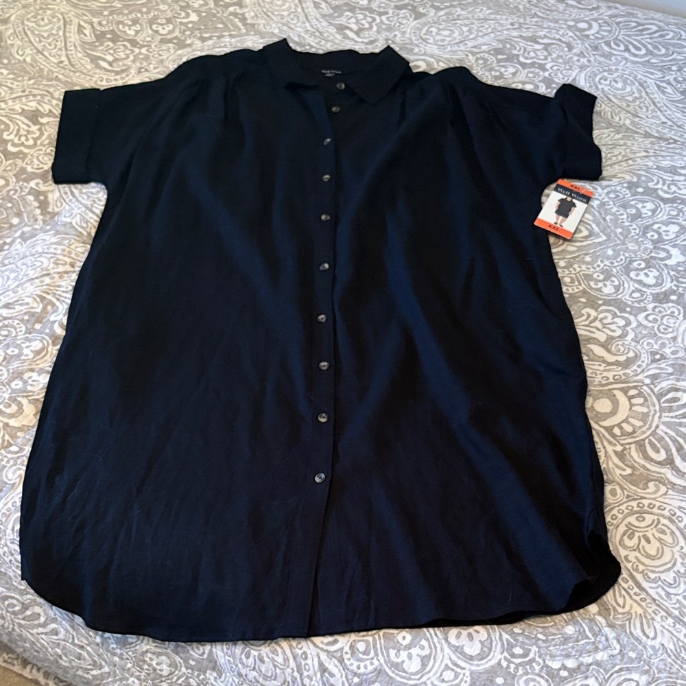 Well Worn Black Short-Sleeve Button-Down Shirt Dress